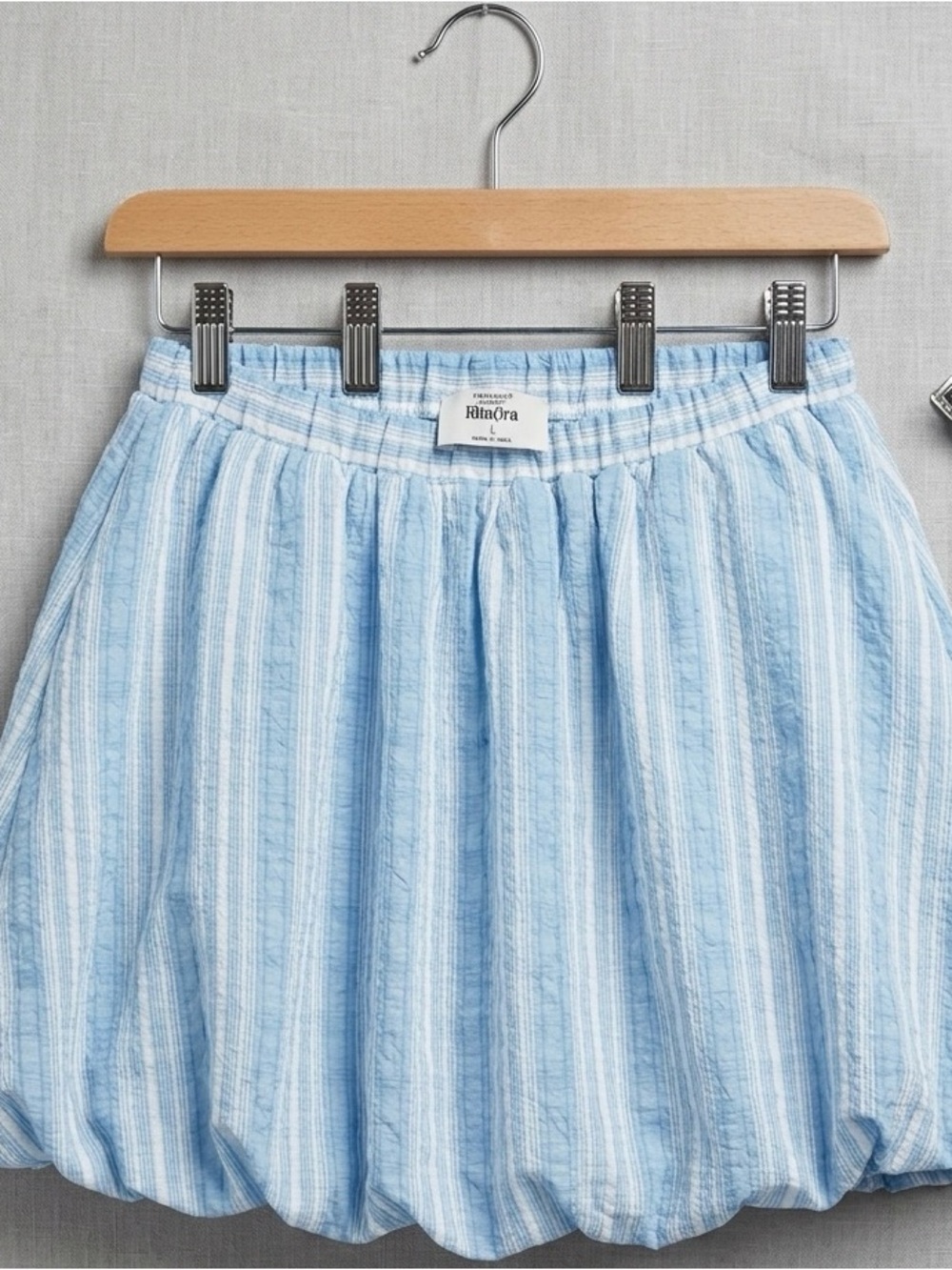 Rita Ora x Primark Blue Striped Bubble Skirt - Size L - Textured Seersucker